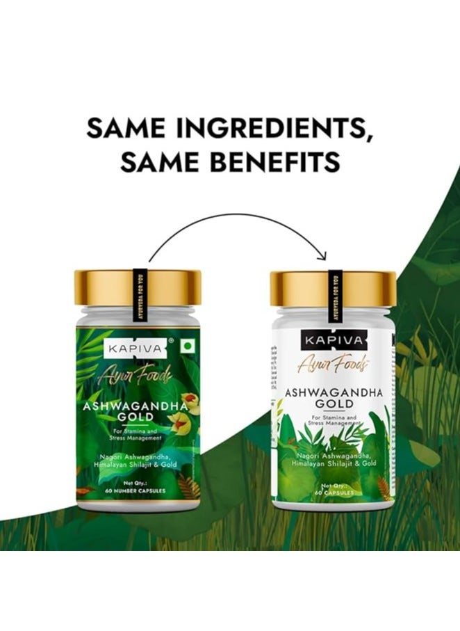 Kapiva Ashwagandha Gold Capsules, Helps Stress Management, Improve Energy, Stamina For Men And Women 60 Capsules  - Image 2