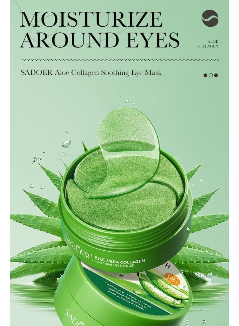 SADOER 60 PCS Aloe Vera Collagen Soothing Eye Mask Under Eye Patches for Dark Circles and Puffiness Reduces Eye Bags Wrinkles Improves Firms Eye Skin Dark Circles Treatment Collagen Eye Gel Pads Anti Wrinkle Eye Patches - Image 2