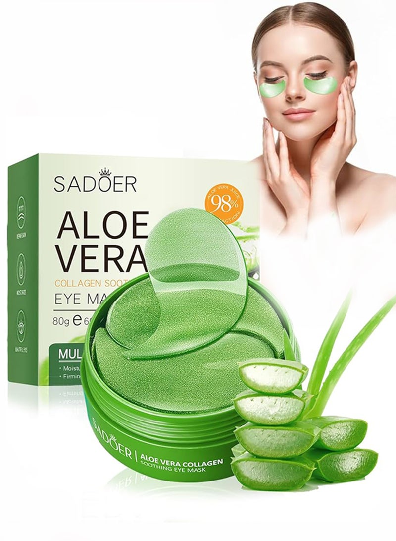 SADOER 60 PCS Aloe Vera Collagen Soothing Eye Mask Under Eye Patches for Dark Circles and Puffiness Reduces Eye Bags Wrinkles Improves Firms Eye Skin Dark Circles Treatment Collagen Eye Gel Pads Anti Wrinkle Eye Patches - Image 1