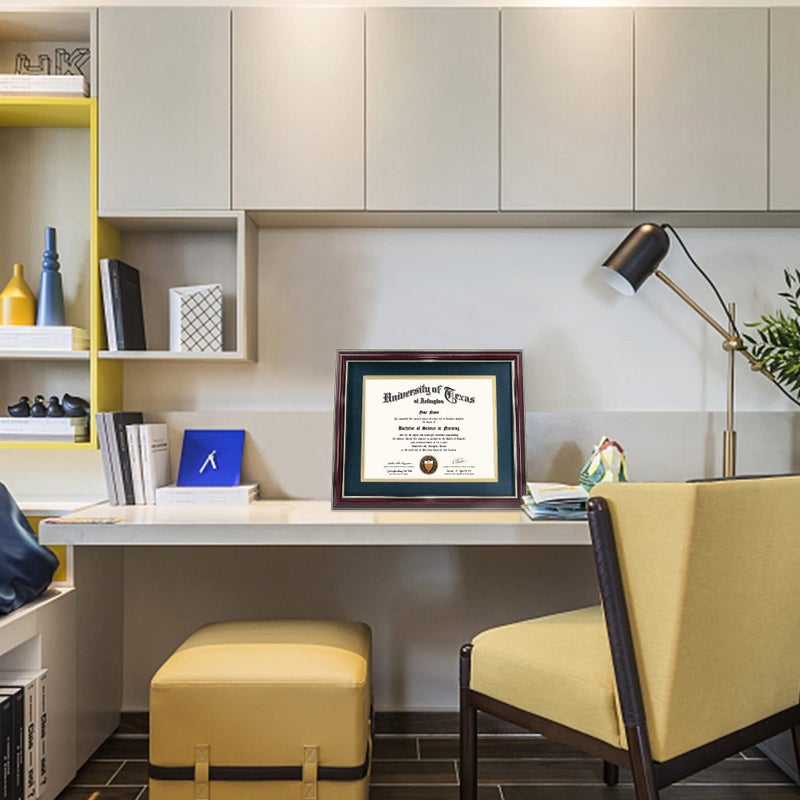 GraduationMall 8.5x11 Diploma Frame with Navy over Gold Mat or Display 11x14 Certificate without Mat,Solid Wood & UV Protection Acrylic,Glossy Cherry Finish with Gold Trim - Image 2