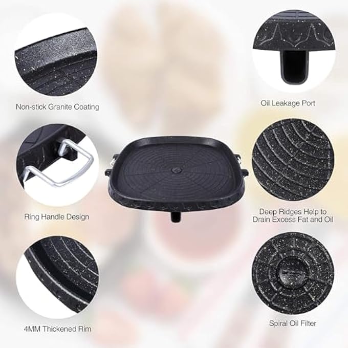 أكس سبرينج مقلاة شواء مربعة 32 سم على الطراز الكوري غير لاصقة بتصميم بدون دخان، مقلاة شواء داخلية وخارجية للطهي على الموقد والشواء على الطاولة - Image 5