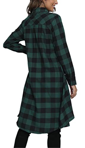 olrain Womens Plaids V Neck Long Sleeve Irregular Hem Casual Shirt Dress (X-Large, Green) - Image 5