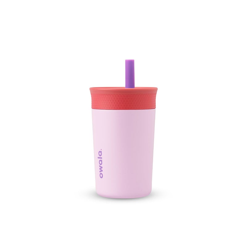 Owala Kids Insulation Stainless Steel Tumbler with Spill Resistant Flexible Straw, Easy to Clean, Kids Water Bottle, Great for Travel, Dishwasher Safe, 12 Oz, Pink and Purple (Lilac Rocket) - Image 1