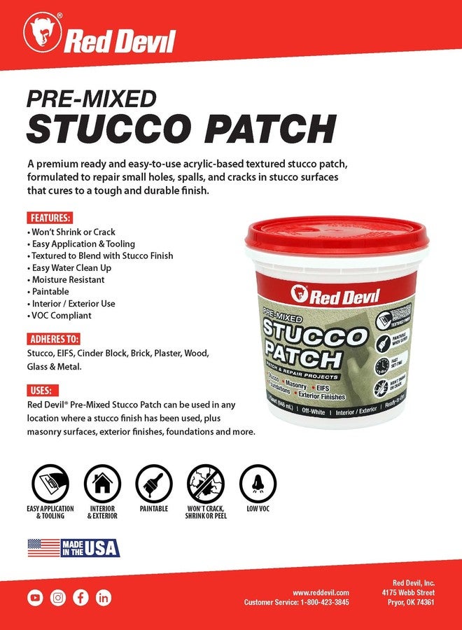 Red Devil 0450 Pre Mixed Stucco Patch, Off White, Quart, 1 Pack - Image 2