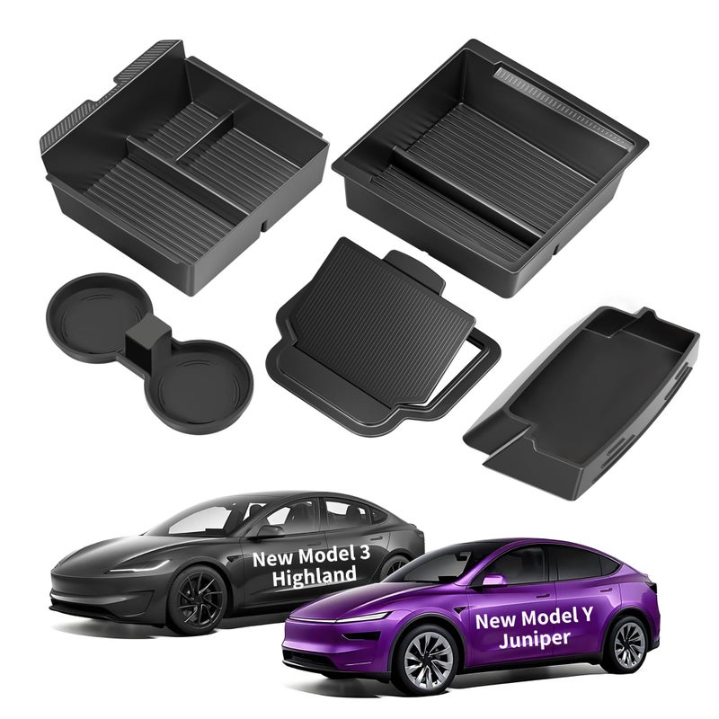 TSLDRV Center Console Organizer Tray for Tesla Model Y Juniper Accessories 2025 2026/For Tesla Model 3 Highland Accessories 2024 2025 2026 [Slide Smoothly/US Patent] Cup Holder Matte Black - Image 1