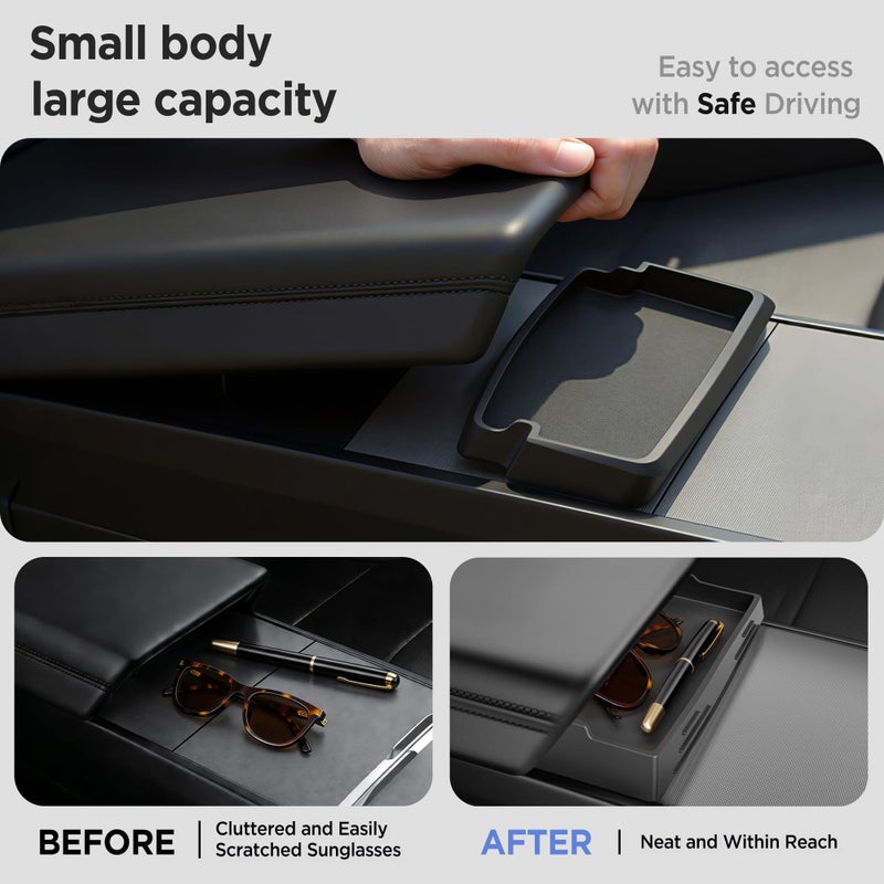 TSLDRV Center Console Organizer Tray for Tesla Model Y Juniper Accessories 2025 2026/For Tesla Model 3 Highland Accessories 2024 2025 2026 [Slide Smoothly/US Patent] Cup Holder Matte Black - Image 5