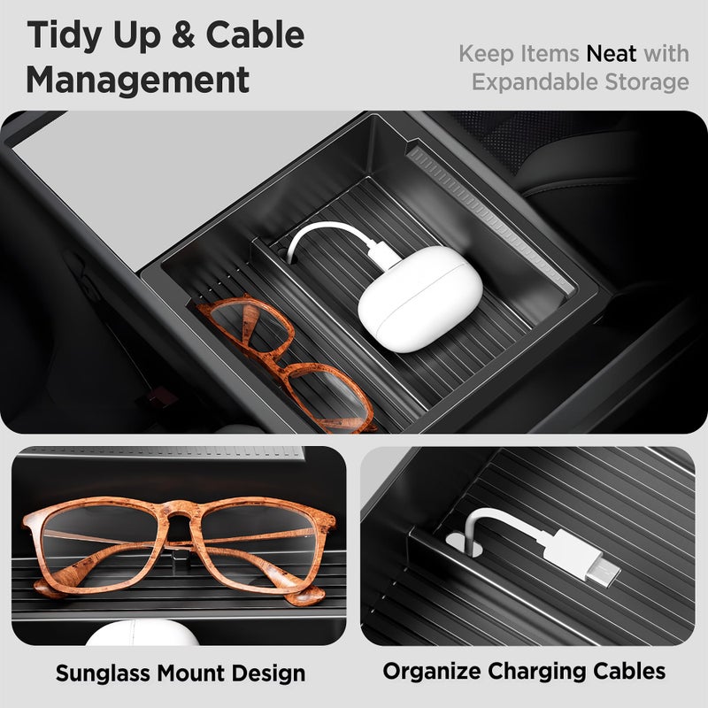 TSLDRV Center Console Organizer Tray for Tesla Model Y Juniper Accessories 2025 2026/For Tesla Model 3 Highland Accessories 2024 2025 2026 [Slide Smoothly/US Patent] Cup Holder Matte Black - Image 4