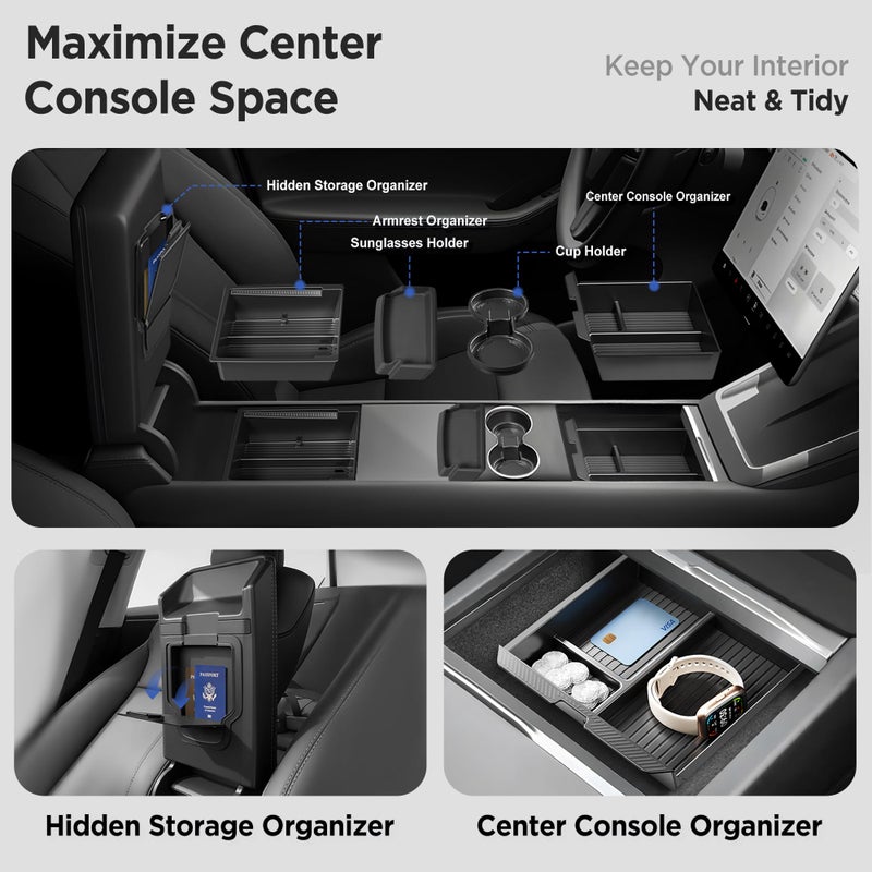 TSLDRV Center Console Organizer Tray for Tesla Model Y Juniper Accessories 2025 2026/For Tesla Model 3 Highland Accessories 2024 2025 2026 [Slide Smoothly/US Patent] Cup Holder Matte Black - Image 2