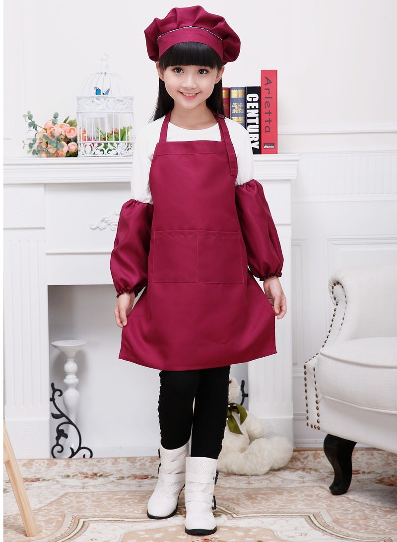 DURKU Girls Kid Apron and Chef Hat Gift Set for Cooking Baking-Little Chef Apron-Kids Baking Set for Girls-Kids Cooking Apron-Cute Child Apron Wine Red XL  - Image 1