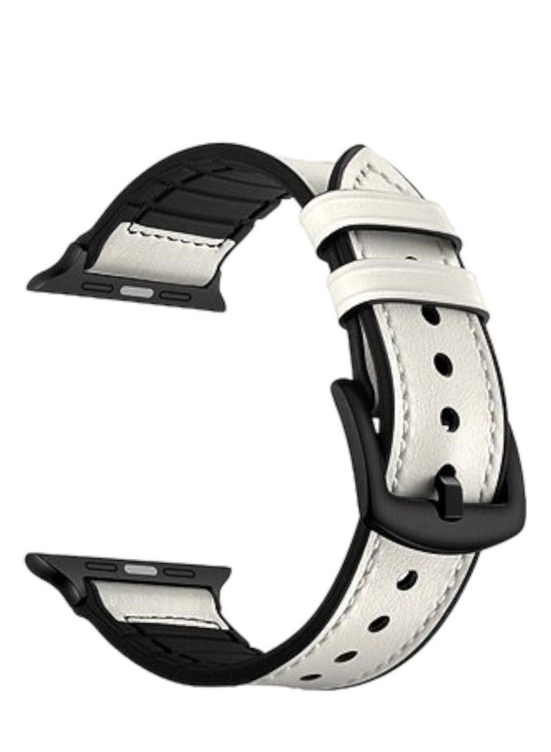 Leather Watch Strap For Apple Watch Series 8 Ultra 49mm Band White