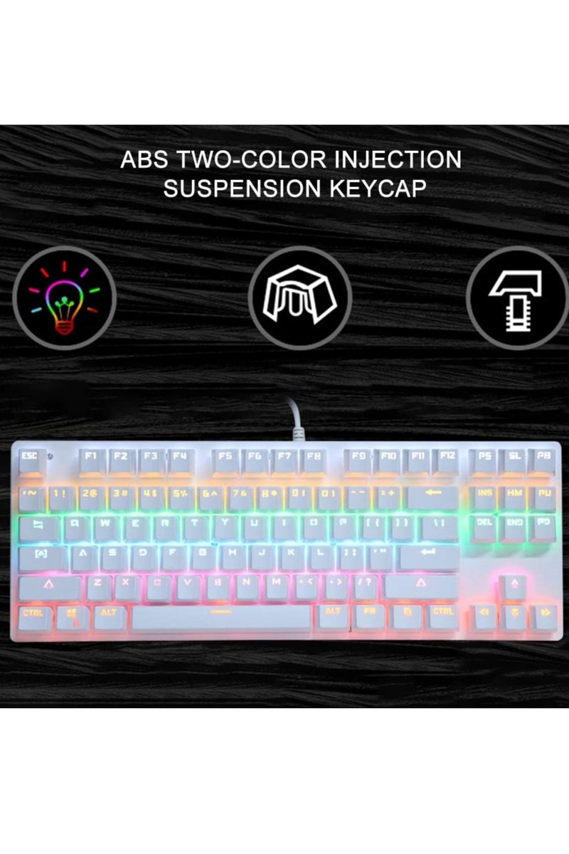 AK87 TKL Gaming Mechanical Keyboard – Hot Swap BLUE Switch – RGB Luminous – USB Wired – 87 English Layout Key | White - Image 2