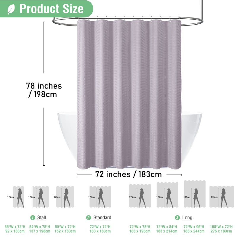 Dynamene Long Fabric Shower Curtain - 78 inch Long Waffle Weave Weighted Cloth Shower Curtains for Bathroom  Neutral Heavy Duty Hotel Spa Luxury Bath Curtain Set with 12 Hooks  72x78  Lavender - Image 4