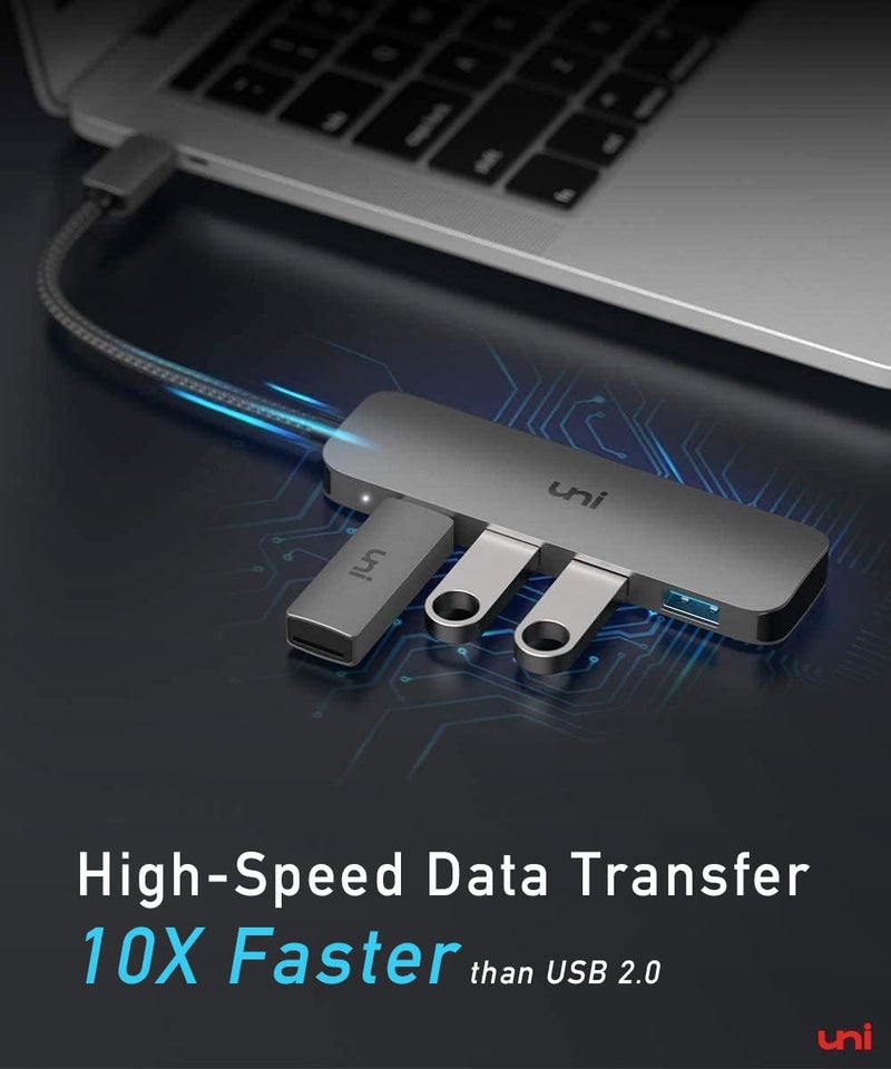 uni USB C to USB Hub Multiport Adapter, Aluminum 4 Ports USB C Splitter for Laptop, Slim Thunderbolt 3/4 Data USB Hub Compatible for MacBook Pro/Air, iPad Pro, Dell, Chromebook | Keyboard, Mouse, HDD - Image 4