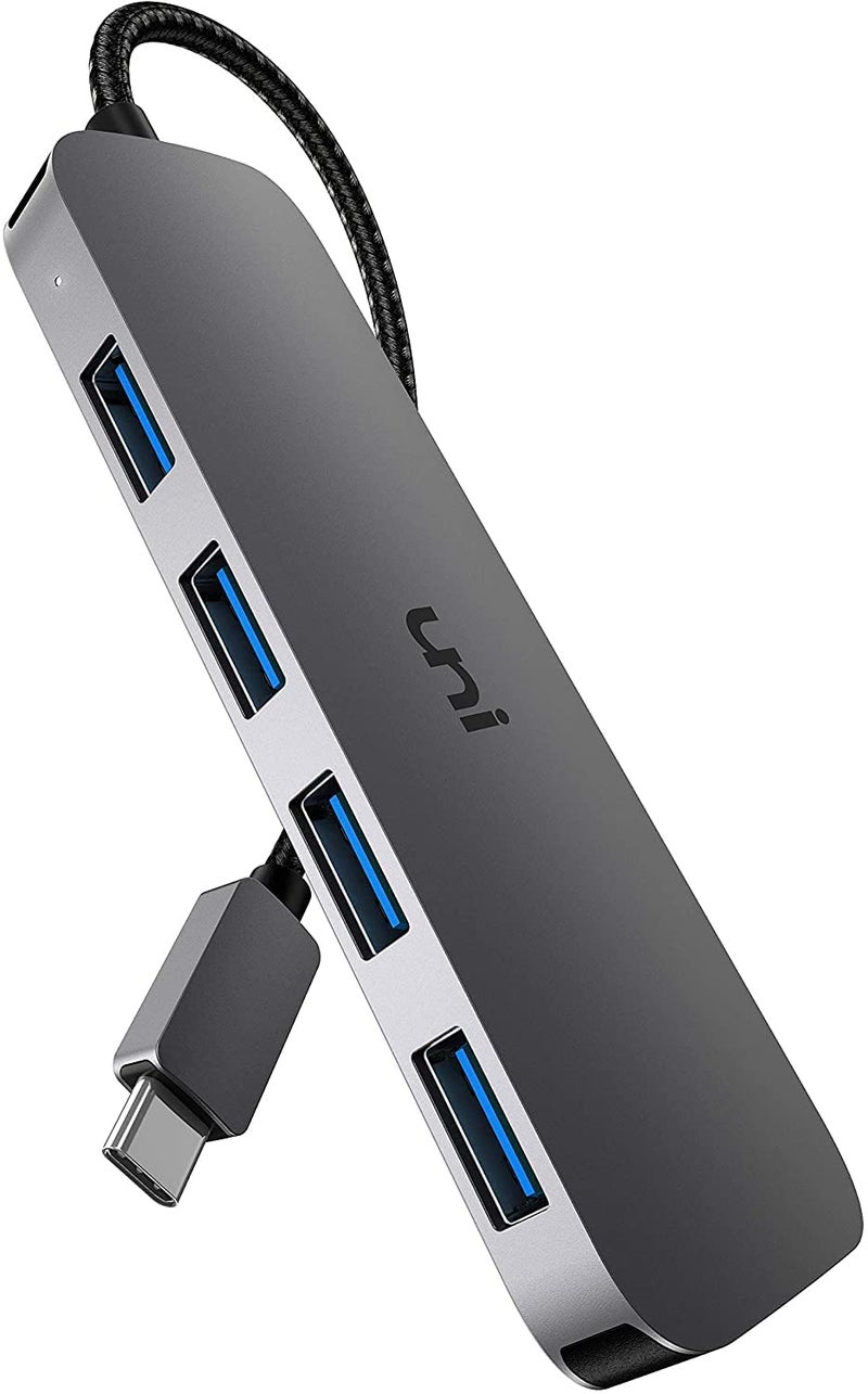 uni USB C to USB Hub Multiport Adapter, Aluminum 4 Ports USB C Splitter for Laptop, Slim Thunderbolt 3/4 Data USB Hub Compatible for MacBook Pro/Air, iPad Pro, Dell, Chromebook | Keyboard, Mouse, HDD - Image 1