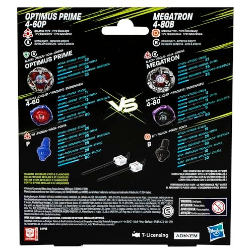 BeyBlade مجموعة بيبلايد X ترانسفورمرز كولاب أوبتيموس برايم 4-60P ضد ميجاترون 4-80B مع 2 قمة و 2 قاذف؛ ألعاب قمة قتالية للأولاد والبنات بعمر 8 سنوات (حصري على أمازون) - Image 4