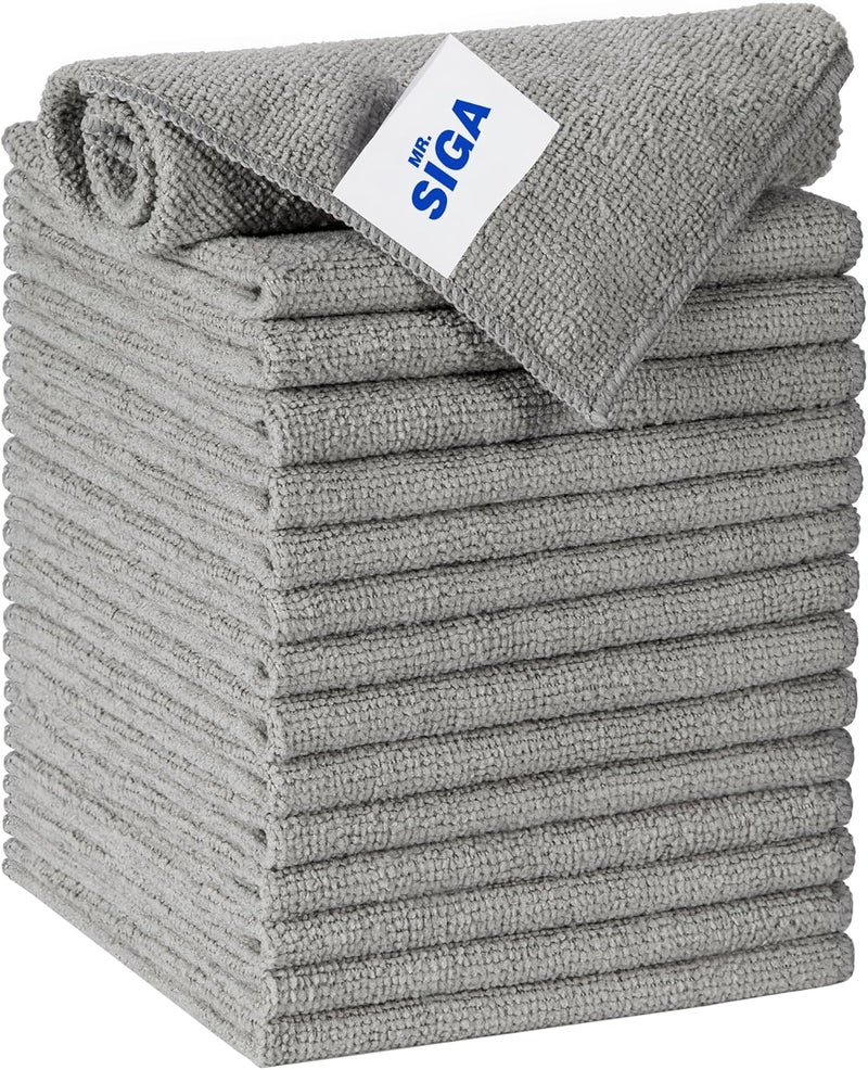Mr Siga MR.SIGA Microfiber Cleaning Cloths - Pack of 15, All-Purpose, Streak Free, Grey, 30 x 30 cm - Image 1