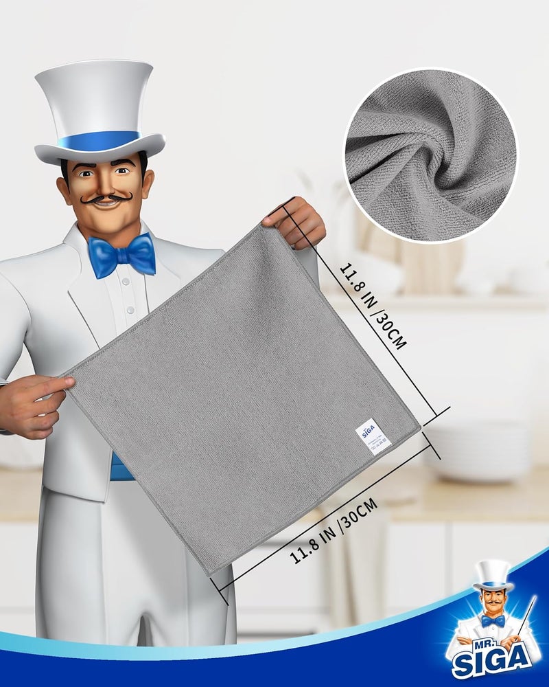 Mr Siga MR.SIGA Microfiber Cleaning Cloths - Pack of 15, All-Purpose, Streak Free, Grey, 30 x 30 cm - Image 2