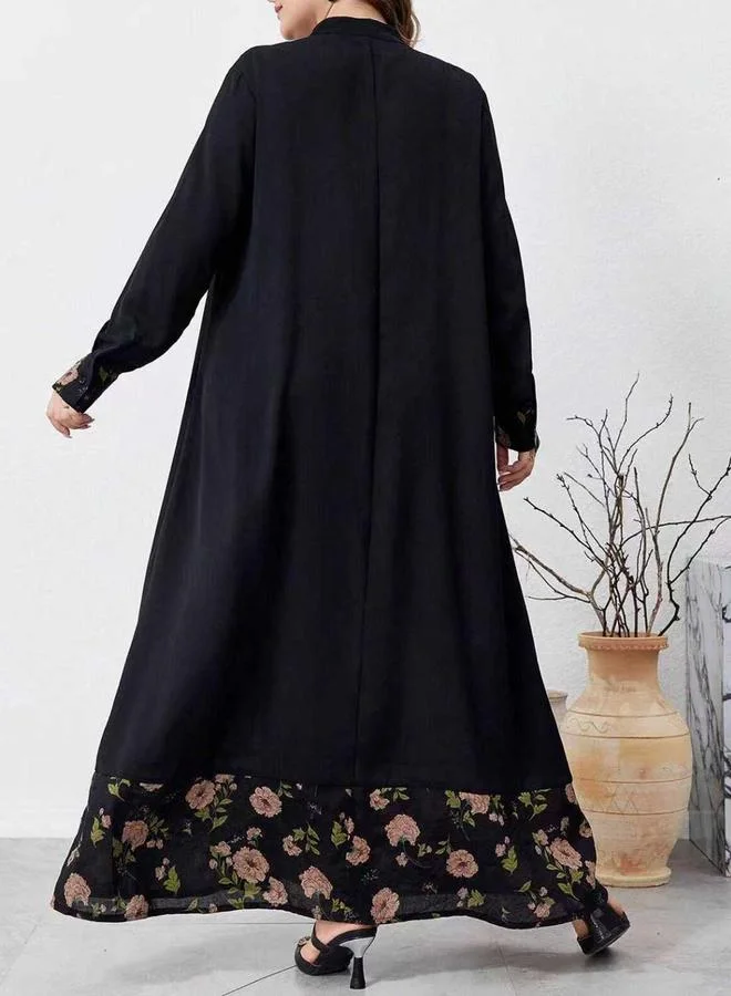 Take Two Plus Size Black Printed Hem Jalabiya