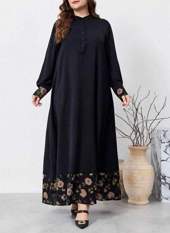 Take Two Plus Size Black Printed Hem Jalabiya