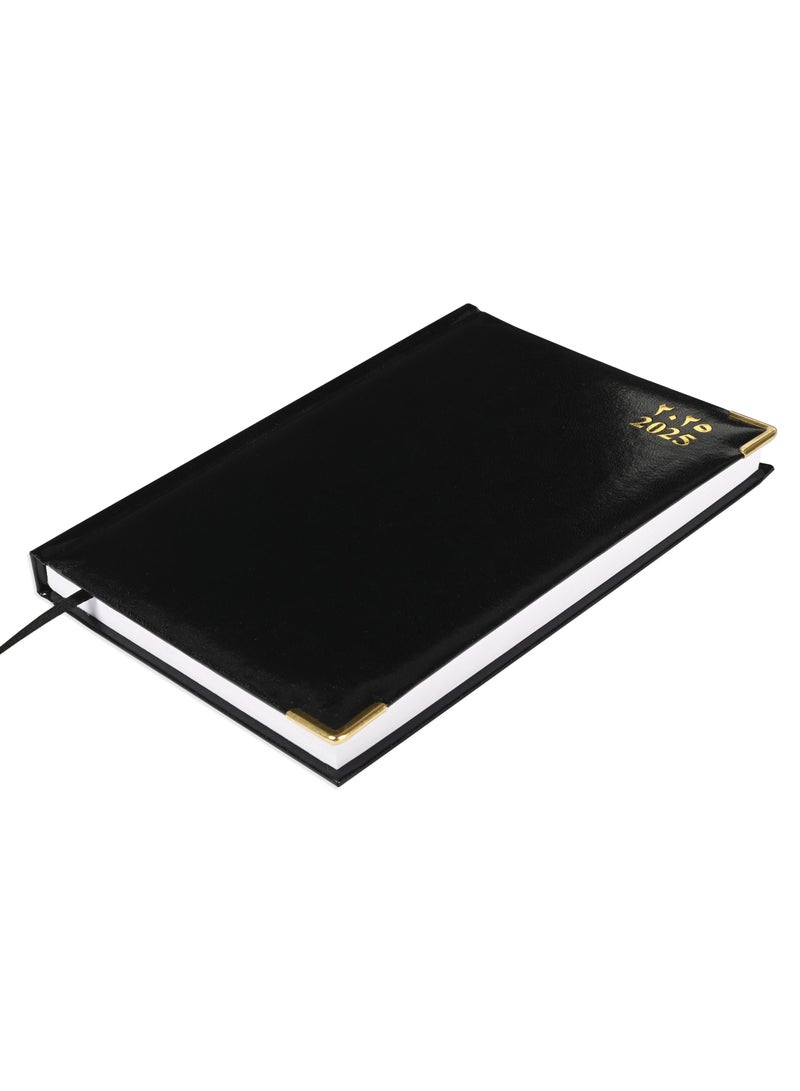 FIS Fis 2025 A5 Diary,Gold Corenrs, (Arabic/English) Vinyl 1Side Padded Black -FSDI22AE25BK  - Image 1
