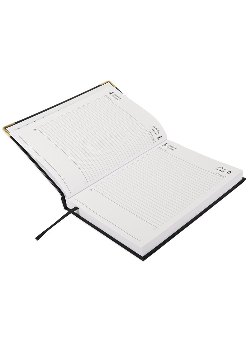 FIS Fis 2025 A5 Diary,Gold Corenrs, (Arabic/English) Vinyl 1Side Padded Black -FSDI22AE25BK  - Image 2