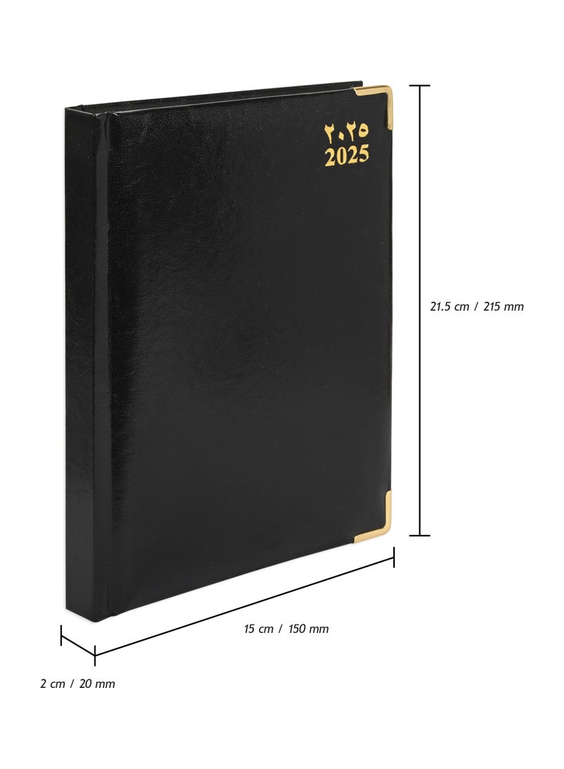 FIS Fis 2025 A5 Diary,Gold Corenrs, (Arabic/English) Vinyl 1Side Padded Black -FSDI22AE25BK  - Image 4