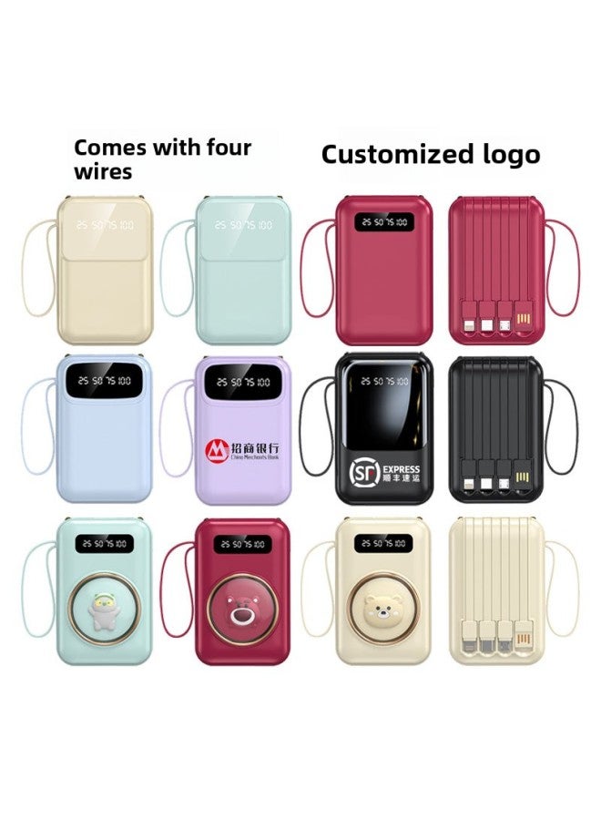Loquat Mini Comes With Four-line Charging Treasure Large-capacity Portable Cartoon Mobile Power Gift Logo-Colour:Pink 【half Screen】-Power Supply Capacity:5000 Mah 【Export】 - Image 2