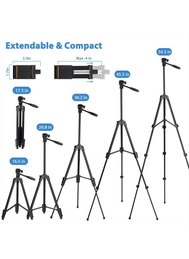 PHOPIK Lightweight Phone Tripod 55Inches, Video Tripod with 360 Panorama and 1/4” Mounting Screw for Mirrorless/Gopro/DSLR Camera, Phone Holder for Smartphone, Max Load 6.6 Lbs, Carry Bag Inclued  - Image 1