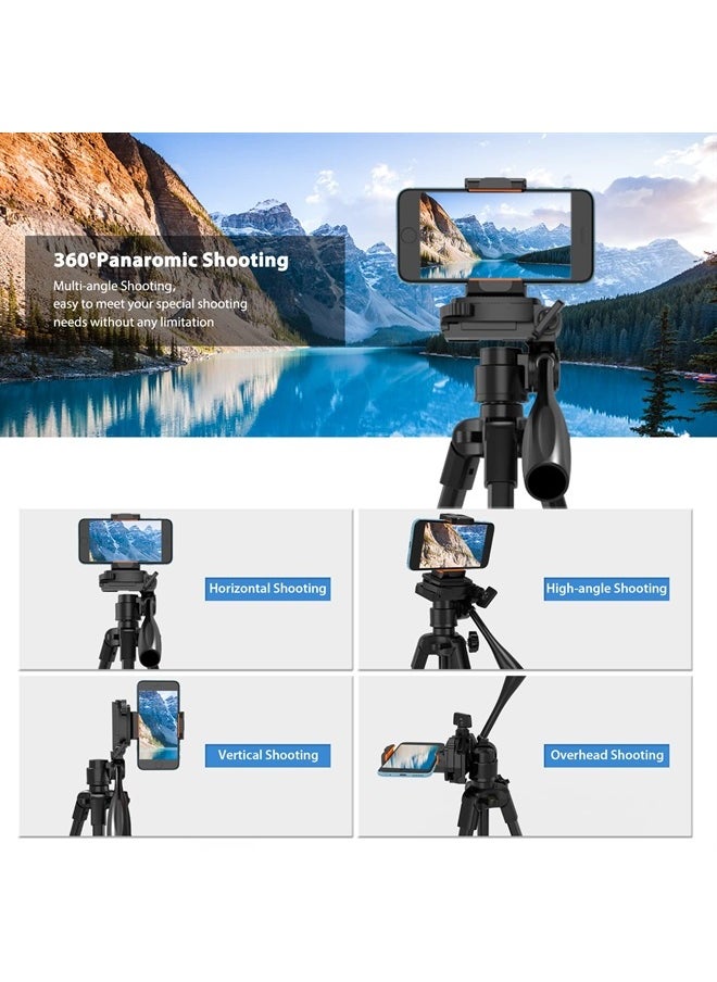 PHOPIK Lightweight Phone Tripod 55Inches, Video Tripod with 360 Panorama and 1/4” Mounting Screw for Mirrorless/Gopro/DSLR Camera, Phone Holder for Smartphone, Max Load 6.6 Lbs, Carry Bag Inclued  - Image 2