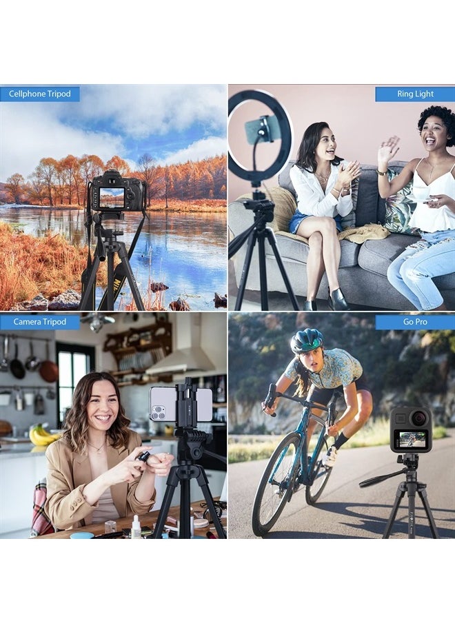 PHOPIK Lightweight Phone Tripod 55Inches, Video Tripod with 360 Panorama and 1/4” Mounting Screw for Mirrorless/Gopro/DSLR Camera, Phone Holder for Smartphone, Max Load 6.6 Lbs, Carry Bag Inclued  - Image 4