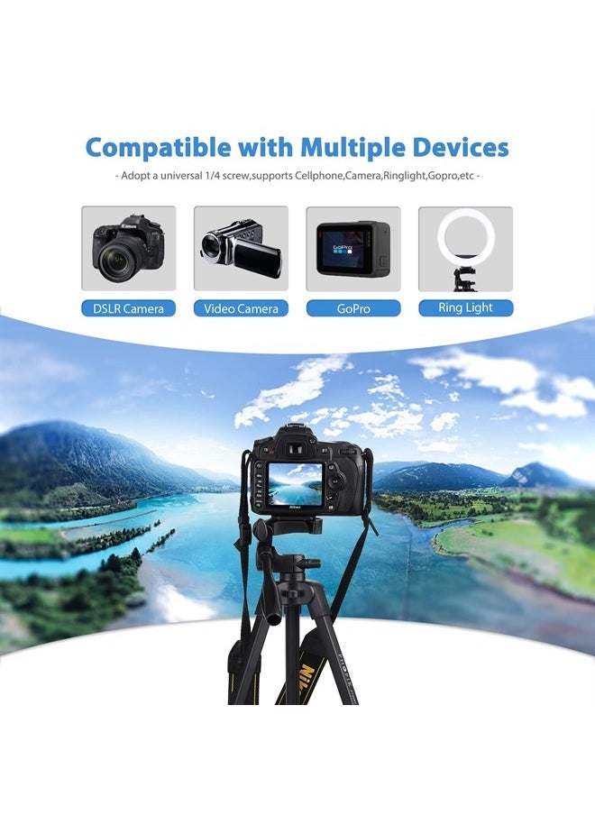 PHOPIK Lightweight Phone Tripod 55Inches, Video Tripod with 360 Panorama and 1/4” Mounting Screw for Mirrorless/Gopro/DSLR Camera, Phone Holder for Smartphone, Max Load 6.6 Lbs, Carry Bag Inclued  - Image 3
