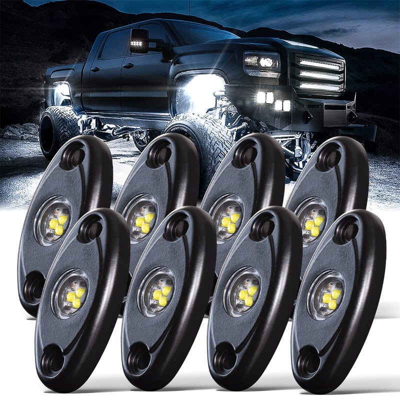 LEDMIRCY LED Rock Lights White 8PCS for Off Road Truck Car Boat ATV SUV Waterproof High Power Underbody Neon Trail Lights Underglow Light Interior Exterior Shockproof8PCSWhite