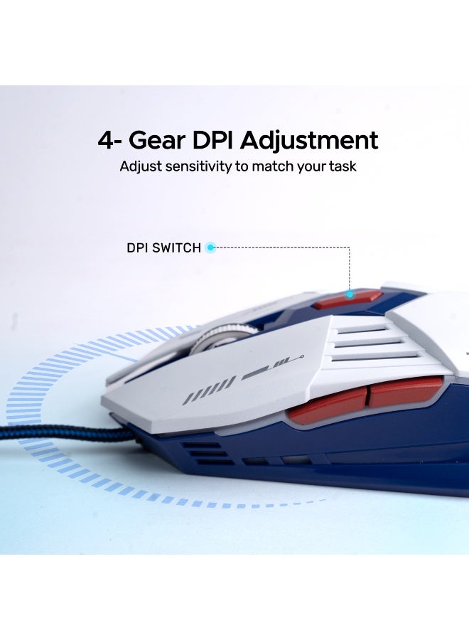 أريزون فأرة الألعاب السلكية عالية الأداء Arizone WM-10 RGB – فأرة بصرية مريحة بستة أزرار مع تحكم جانبي ودقة DPI قابلة للتعديل - Image 3