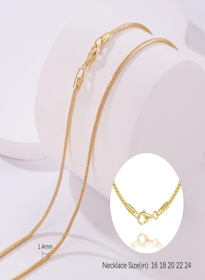 GYUYCW Gold Necklace for Women 14K Gold Necklaces for Women 1.4mm Thin Snake Necklace for Womens Chain for Men Noticeable With Flawless Surface Herringbone Necklaces for Womens 16''-24'', 18in, 14k - Image 2