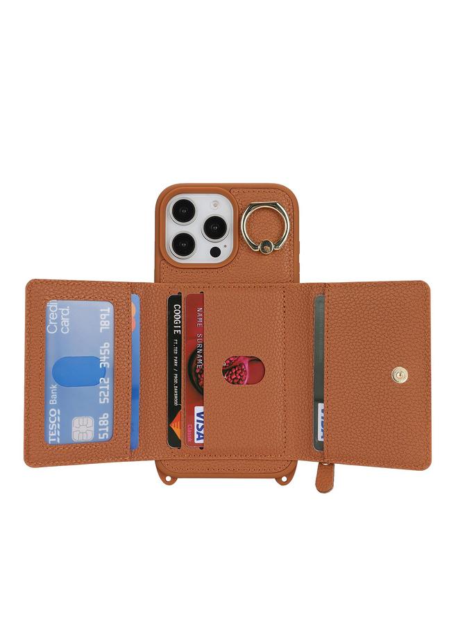 Zaboon Case For iPhone 11 Pro Max Crossbody Zipper Wallet Ring Holder Litchi Leather Phone Case - Image 3
