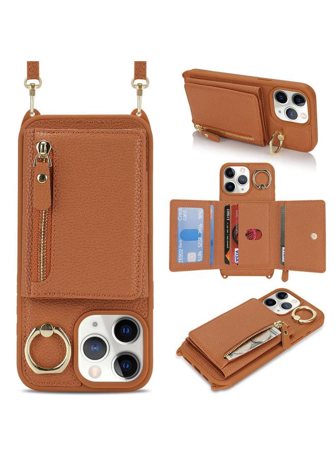 Zaboon Case For iPhone 11 Pro Max Crossbody Zipper Wallet Ring Holder Litchi Leather Phone Case - Image 1