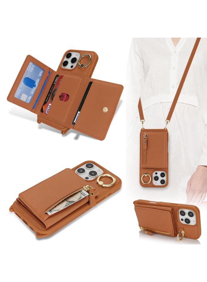 Zaboon Case For iPhone 11 Pro Max Crossbody Zipper Wallet Ring Holder Litchi Leather Phone Case - Image 5