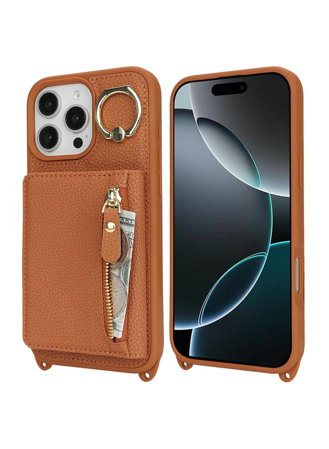 Zaboon Case For iPhone 11 Pro Max Crossbody Zipper Wallet Ring Holder Litchi Leather Phone Case - Image 2