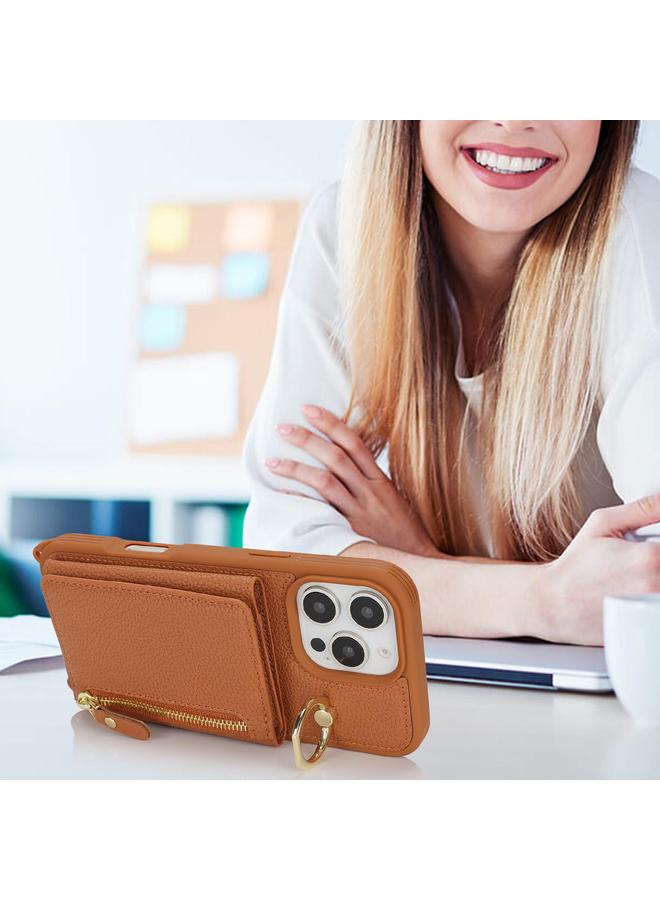 Zaboon Case For iPhone 11 Pro Max Crossbody Zipper Wallet Ring Holder Litchi Leather Phone Case - Image 4