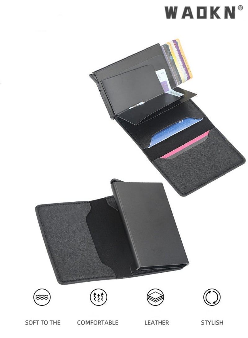 دبليو أيه أو كي أن الرجال الراقية مضاد للسرقة بطاقة RFID حامل ، ضغط سبائك الألومنيوم مربع ، فتحة بطاقة مرنة ، متعددة الوظائف المحمولة بطاقة مدير ( بني أحمر ) - Image 2