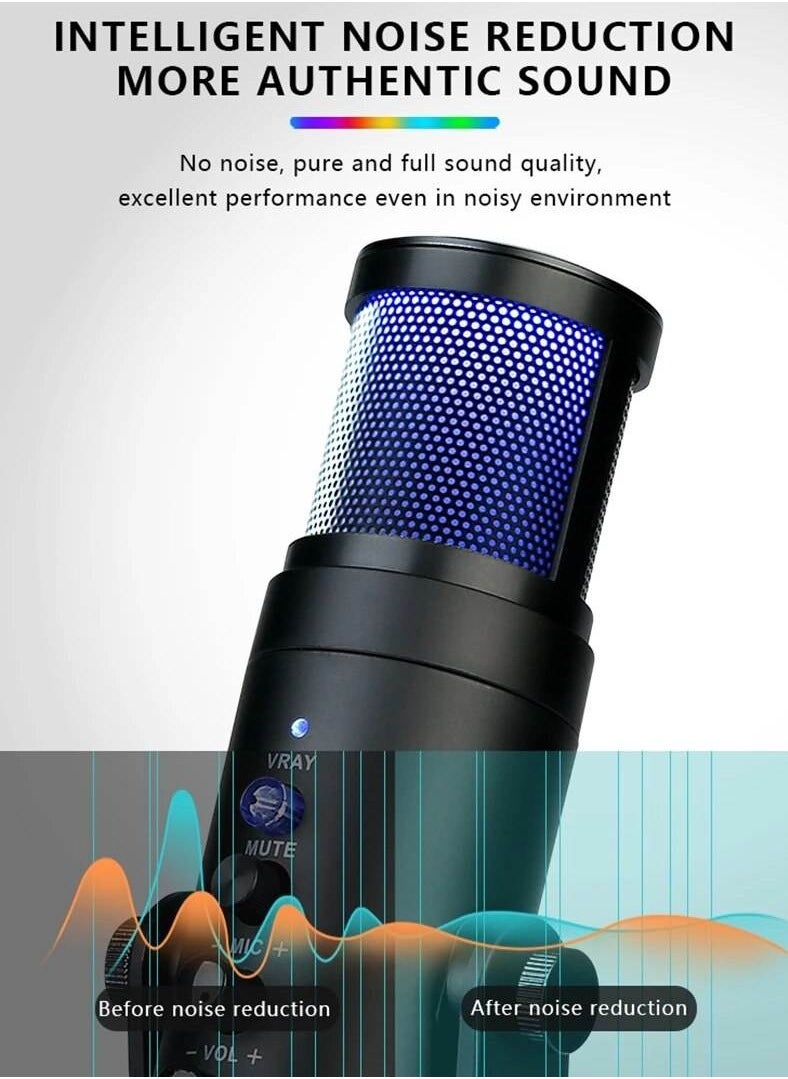 USB Condenser Microphone Gaming Mic for PC, PS5, PS4, Plug and Play Anti-Vibration Shock Mount Noise Reduction for Streaming Podcasting Recording Home Studio.
