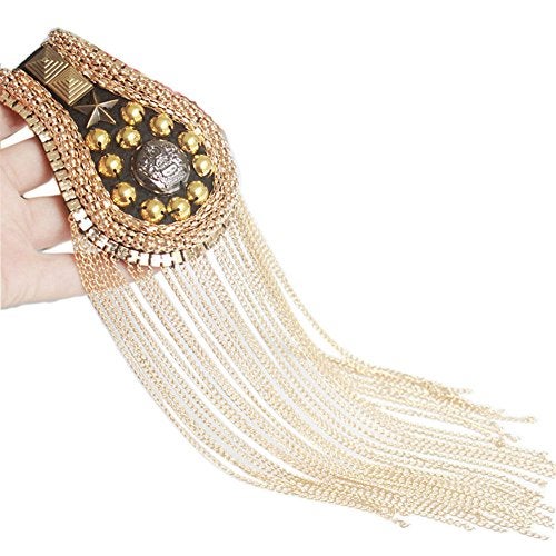 Zthread Long Chain Tassel Halloween Shoulder Epaulet Gold Chian Tassel Blazer Shoulder Boards Punk Military Uniform Shoulder Epaulltes Men and Women Customes Accessories by pair - Image 2