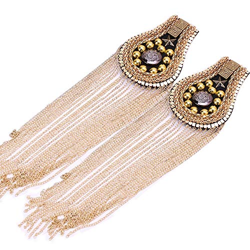 Zthread Long Chain Tassel Halloween Shoulder Epaulet Gold Chian Tassel Blazer Shoulder Boards Punk Military Uniform Shoulder Epaulltes Men and Women Customes Accessories by pair - Image 1