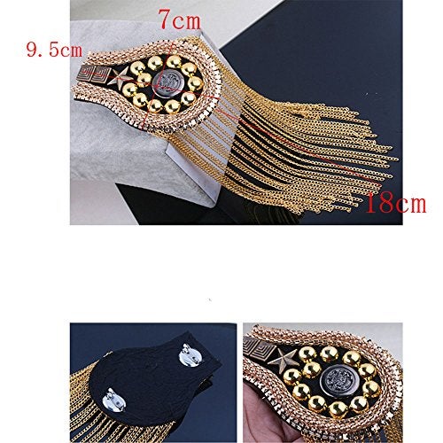 Zthread Long Chain Tassel Halloween Shoulder Epaulet Gold Chian Tassel Blazer Shoulder Boards Punk Military Uniform Shoulder Epaulltes Men and Women Customes Accessories by pair - Image 4
