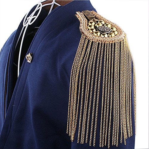 Zthread Long Chain Tassel Halloween Shoulder Epaulet Gold Chian Tassel Blazer Shoulder Boards Punk Military Uniform Shoulder Epaulltes Men and Women Customes Accessories by pair - Image 3