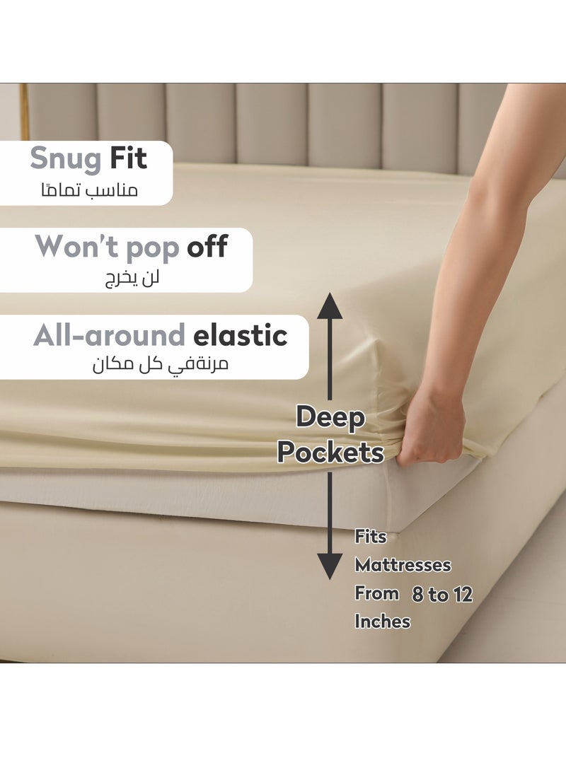 Donetella Bedding Fitted Sheet - Fits 90x190 Cm Bed For Single Bed 2 Pcs (1 Fitted Sheet and 1 Pillowcase) - 30 Cm Deep Pocket - Solid Bed Sheet  - Image 2