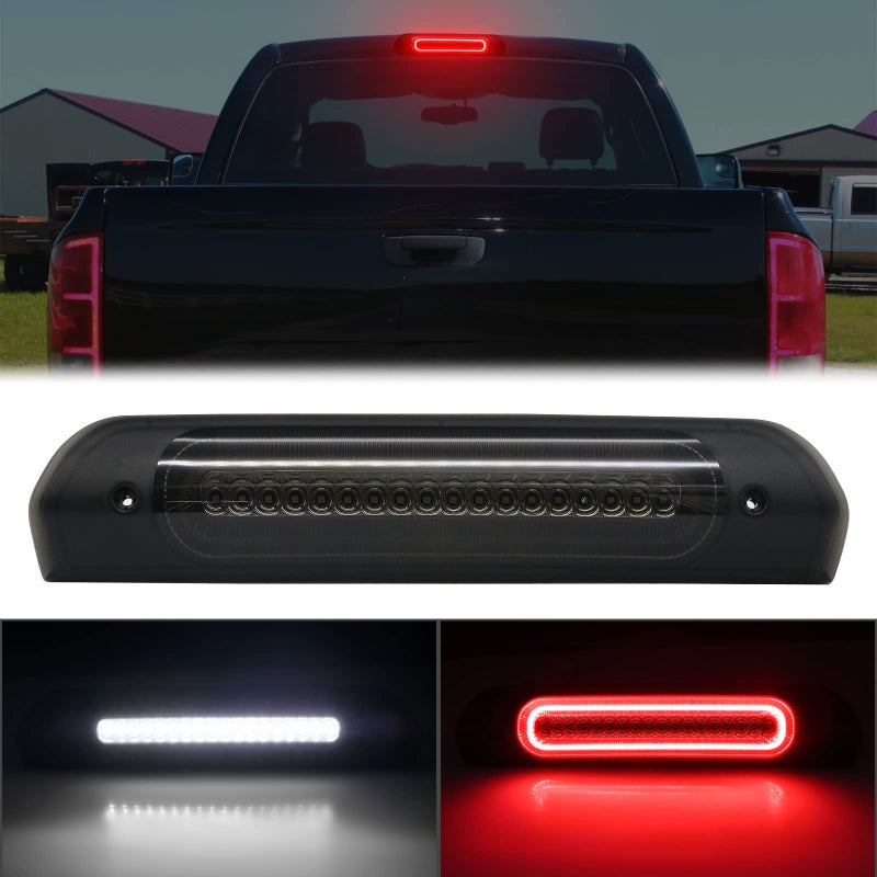 R&F Auto LED Smoked Lens High Mount Brake Light Replacement for Ram 1500 2500 3500 (2002-2008), for Ram 2500 3500 (2009) Roof Cargo Lights Third Brake Lamp with Seal Foam Gaskets F1 Style Red Flash - Image 1