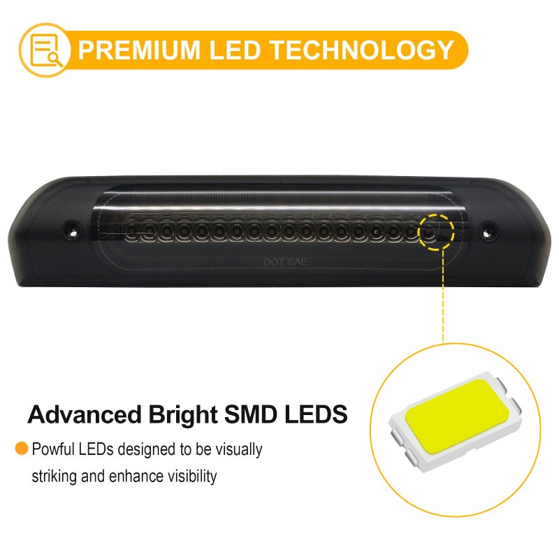 R&F Auto LED Smoked Lens High Mount Brake Light Replacement for Ram 1500 2500 3500 (2002-2008), for Ram 2500 3500 (2009) Roof Cargo Lights Third Brake Lamp with Seal Foam Gaskets F1 Style Red Flash - Image 4