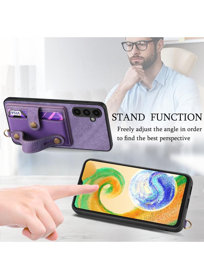 اس-توب جراب لهاتف Samsung Galaxy A04s مع سوار معصم بتصميم متقاطع عتيق ومحفظة جلدية وغطاء خلفي للهاتف - Image 5