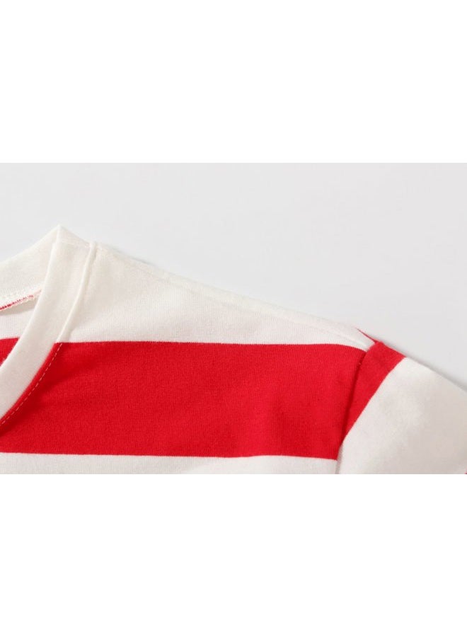 SSLR Big Boys' Cotton Crew Neck Casual Long Sleeves Stripe T-Shirt (Medium(10-12), White Red) - Image 4